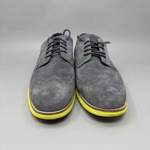 Cole Haan LunarGrand Wingtip Mens 9W Gray Suede with Volt Yellow Sole C28220 main image 7